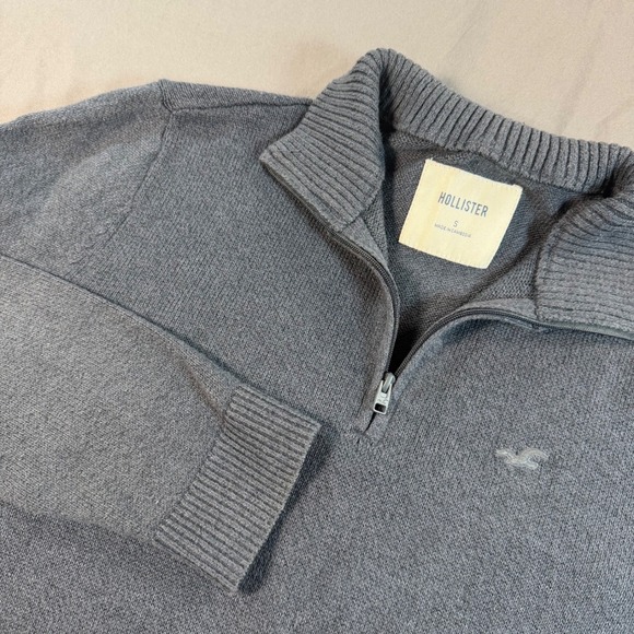 Hollister Other - Hollister Mens Quarter Zip Sweater Small Gray Mock Neck Cotton Blend Pullover